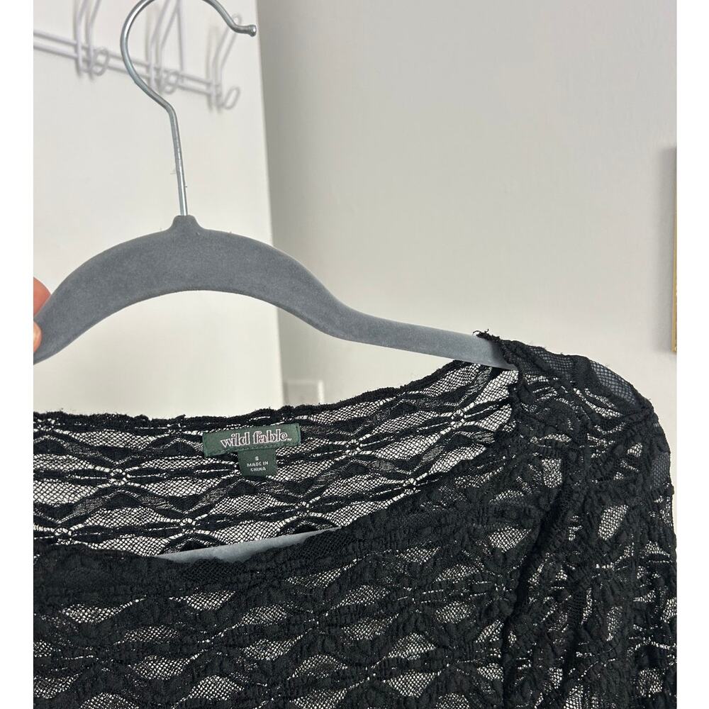 Sheer Black Lace Asymmetrical Hem Long Sleeve Top - Picture 4 of 6